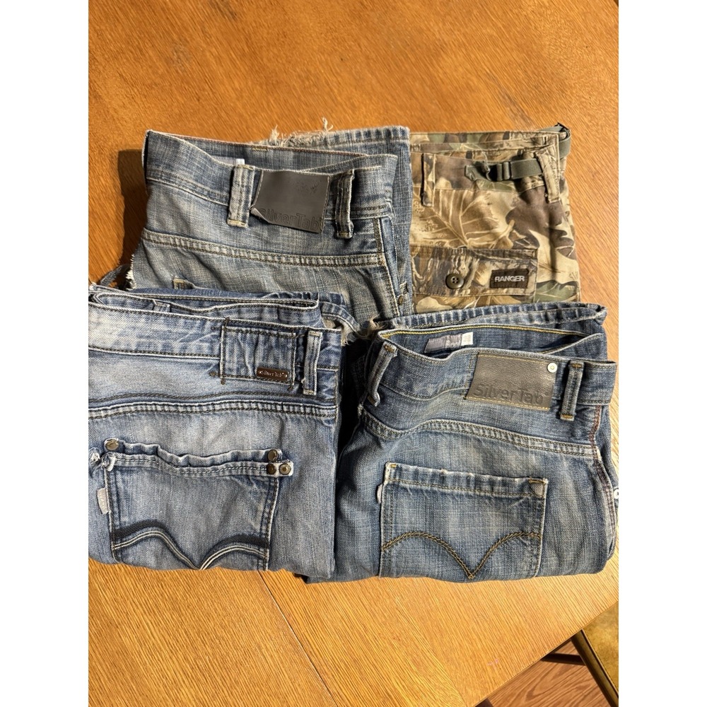 Lot‎ 4 Vintage Jeans Camo SilverTab 38x30 Boot Y2K Distressed Repair Project